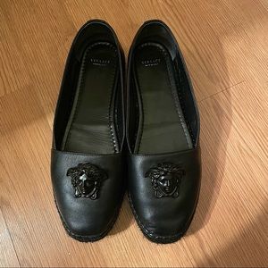 Versace Leather Medusa Espadrilles, Black